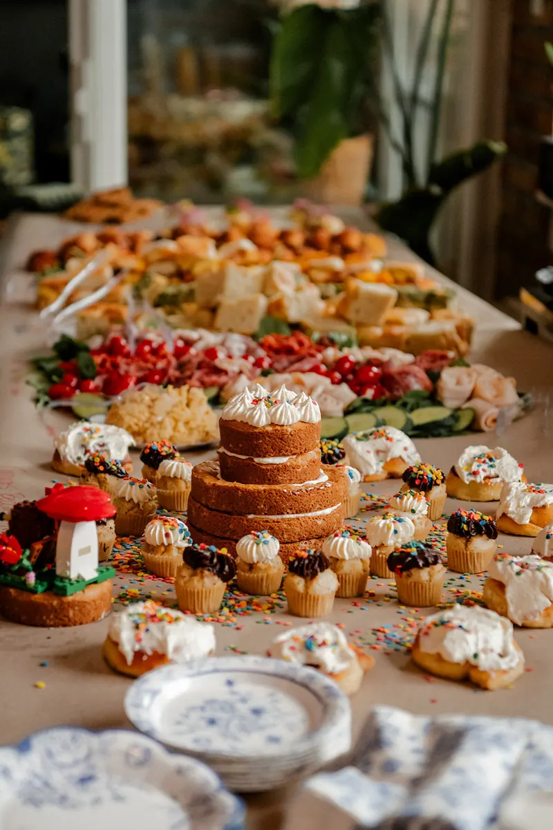 Grazing table with cake and pastries