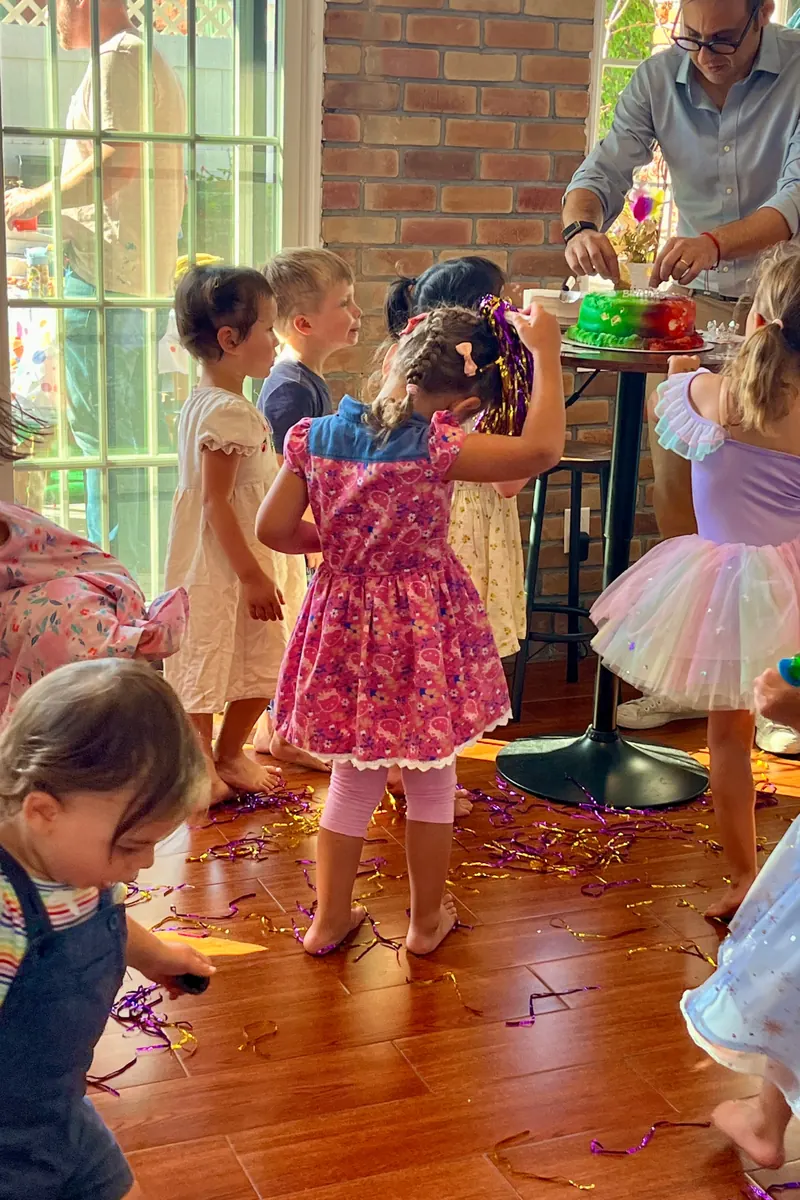 Children dancing at a birthday party in the Green Boutique studio